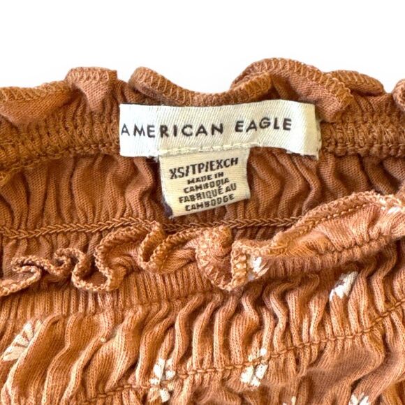 American Eagle‎ Stretch Ruched Crop Tube Top with Straps Rust Color Wm Sz XS - Picture 8 of 8